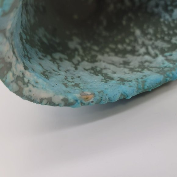 Vintage MCM Italian Pottery Basket Blue Lava Glaze With Yellow Leaf 8" Hand Pain - Picture 11 of 13